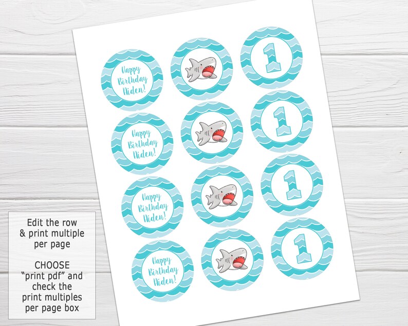 Editable Baby Shark Cupcake Toppers, Birthday Party (Digital Download) image 2