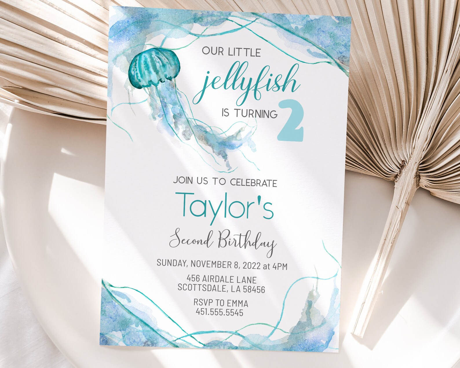 Jellyfish Birthday Invitation in Aqua Blue, Editable for Any Age ...