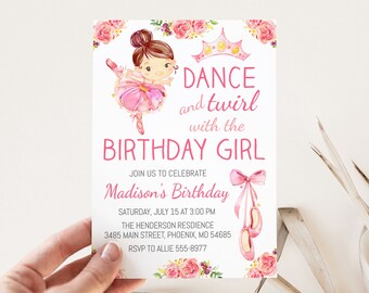 Ballerina Birthday Invitation, Dance and Twirl (Editable, Instant Download)