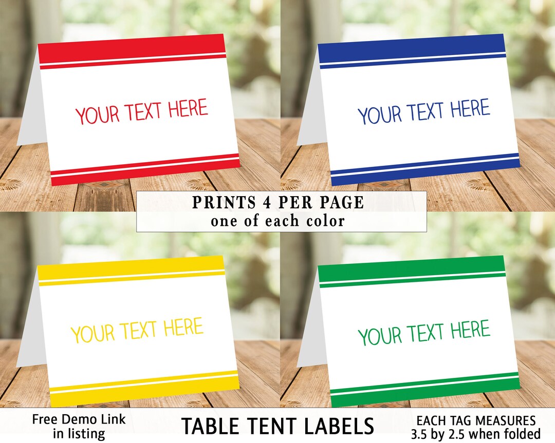 Primary Colors Table Tent Labels, Red, Blue, Yellow, Green, Girl, Boy