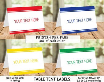 Primary Colors Table Tent Labels, Editable Food Label (Instant Download)
