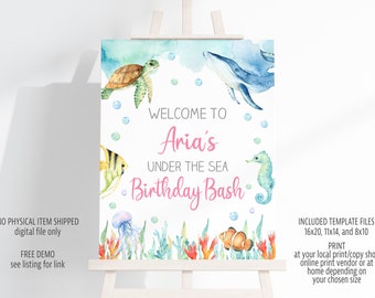Ocean Animals Birthday Welcome Sign: Editable Template (Digital Download)
