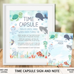 Ocean Animals Time Capsule Set Template, Cute One-der the Sea Editable, Instant Download, Memory box CB1