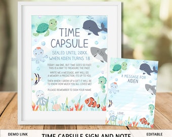Ocean Animals Time Capsule Set Template, Cute One-der the Sea Editable, Instant Download, Memory box CB1