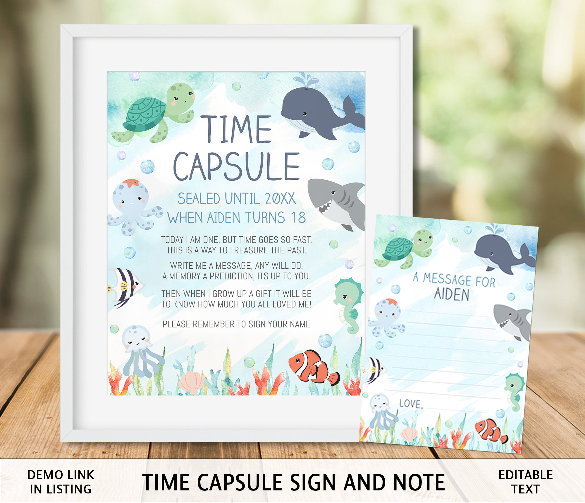 Ocean Animals Time Capsule Set Template, Cute One-der the Sea Editable, Instant  Download, Memory Box CB1 