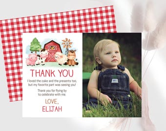 Farm Animals Photo Thank You Note:  Barnyard Fun Party (Digital Download) #014 #015