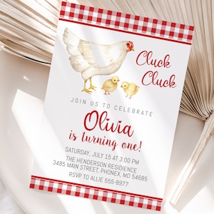 Chicken watercolor birthday invitation