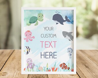 Ocean Animals Custom Party Sign (Editable Digital Download) – Pink and Blue Theme