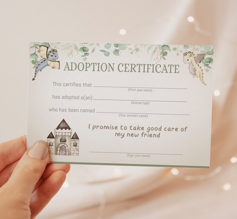 Adopt Signature Adopt a Dragon Party: Greenery Castle Adoption Certificate (digital ...