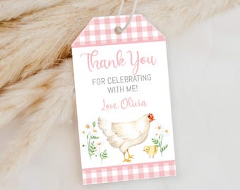 Chicken Pink Favor Tags Printable, Editable Template (Digital Download) #017
