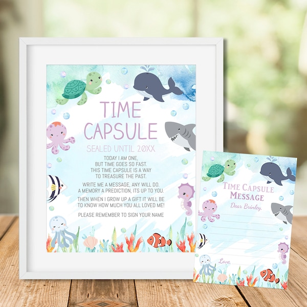 Ocean Animals Time Capsule Set Template, Cute One-der the Sea Editable, Instant Download, Memory box