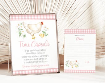 Chicken Pink Capsule Set: Table Sign and Message Card Templates (Editable Instant Download)  #017
