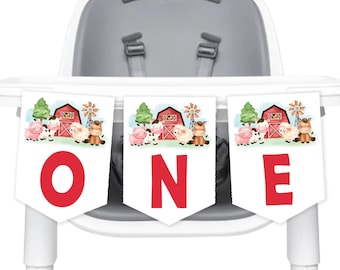 Farm ONE Highchair Banner, First Birthday Barnyard Fun (Instant Download) #015