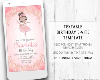 Ballet Birthday Evite, Ballerina Invitation, Editable Template (Digital)