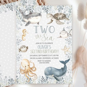 Two the Sea Birthday Invitation Template, Ocean Animals (Digital)