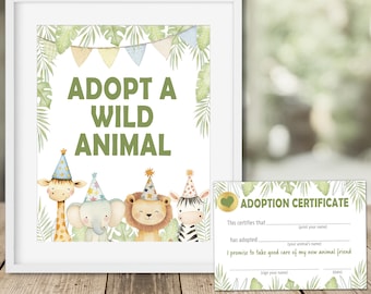 Adopt a Safari Animal Party Activity Set: Editable Certificate & Sign (Digital Download)