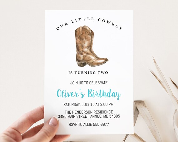 Cowboy Birthday Invitation, Editable, Our Little Cowboy Invitation, Cowboy Boots Birthday Invitation, edit with Corjl, instant download Il_570xn