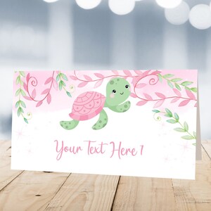 Turtle Table Tent Template, Editable Food Tent, Pink Girl, Ocean Animal ...