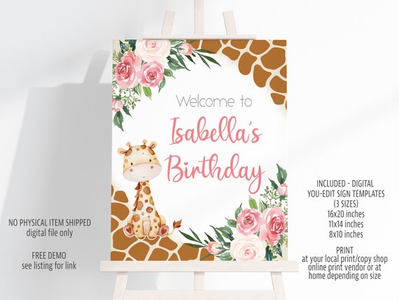 Giraffe Welcome Sign Templates in 8x10, 11x14, an 16x20 inches Editable Giraffe Welcome Sign Digital File, Instant Download, Corjl Il_570xn