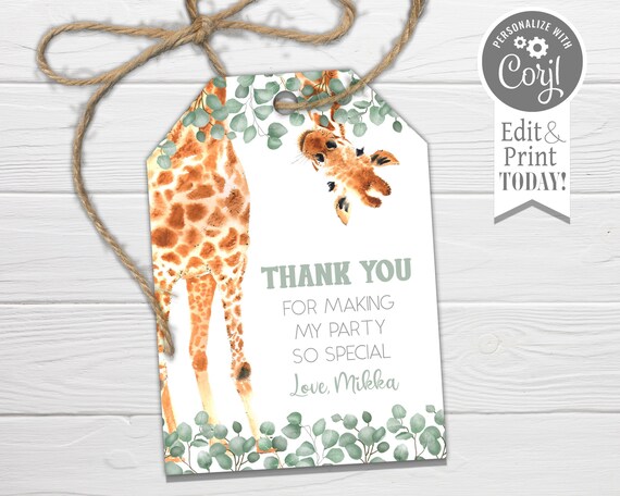 Giraffe Leaves Favor Tags, Editable, Giraffe Birthday Hang Tag, Thank you tag, edit with CORJL, instant download - GL1 Il_570xn