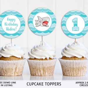 Editable Baby Shark Cupcake Toppers, Birthday Party (Digital Download) image 1