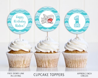 Editable Baby Shark Cupcake Toppers, Birthday Party (Digital Download)