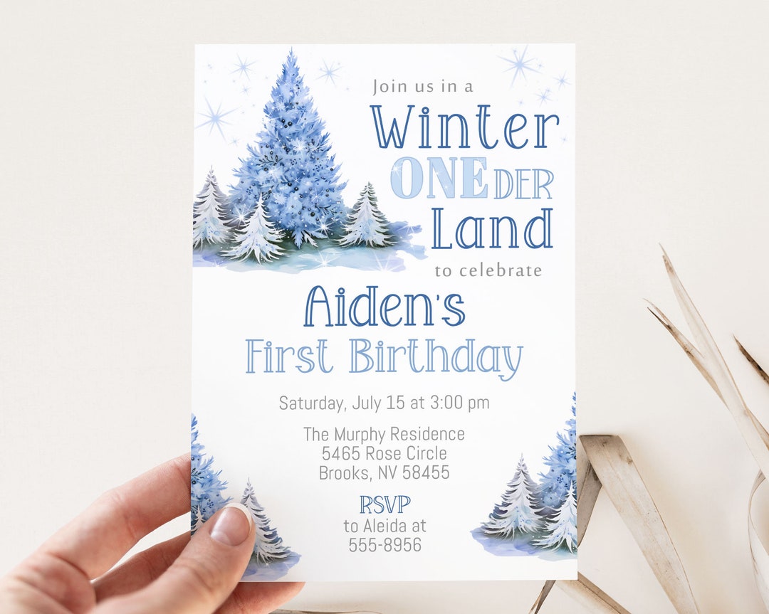 Winter Onederland Birthday Invitation Template, Editable, Oneder Pine