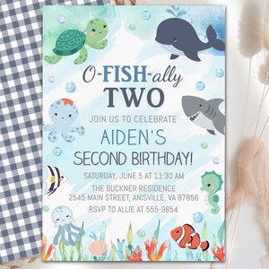 Ocean Birthday Invitation O-fish-ally Two: Second Birthday Under the Sea Animals (Editable Digital File)