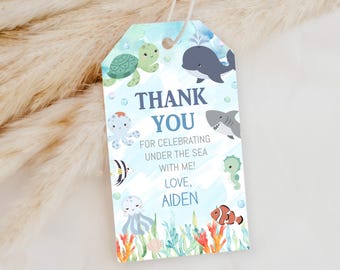 Ocean Animals Favor Tags: Under the Sea Thank You Tag (Editable, Instant Download) #011