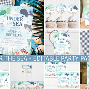 Ocean Boy Party Package, Party Bundle, ocean animals, boy, blue, editable, Under the Sea, edit with Corjl, instant download - CB1