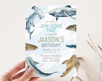 Shark Birthday Invitation Template: Jawsome Ocean Animals  (Editable Digital Download)