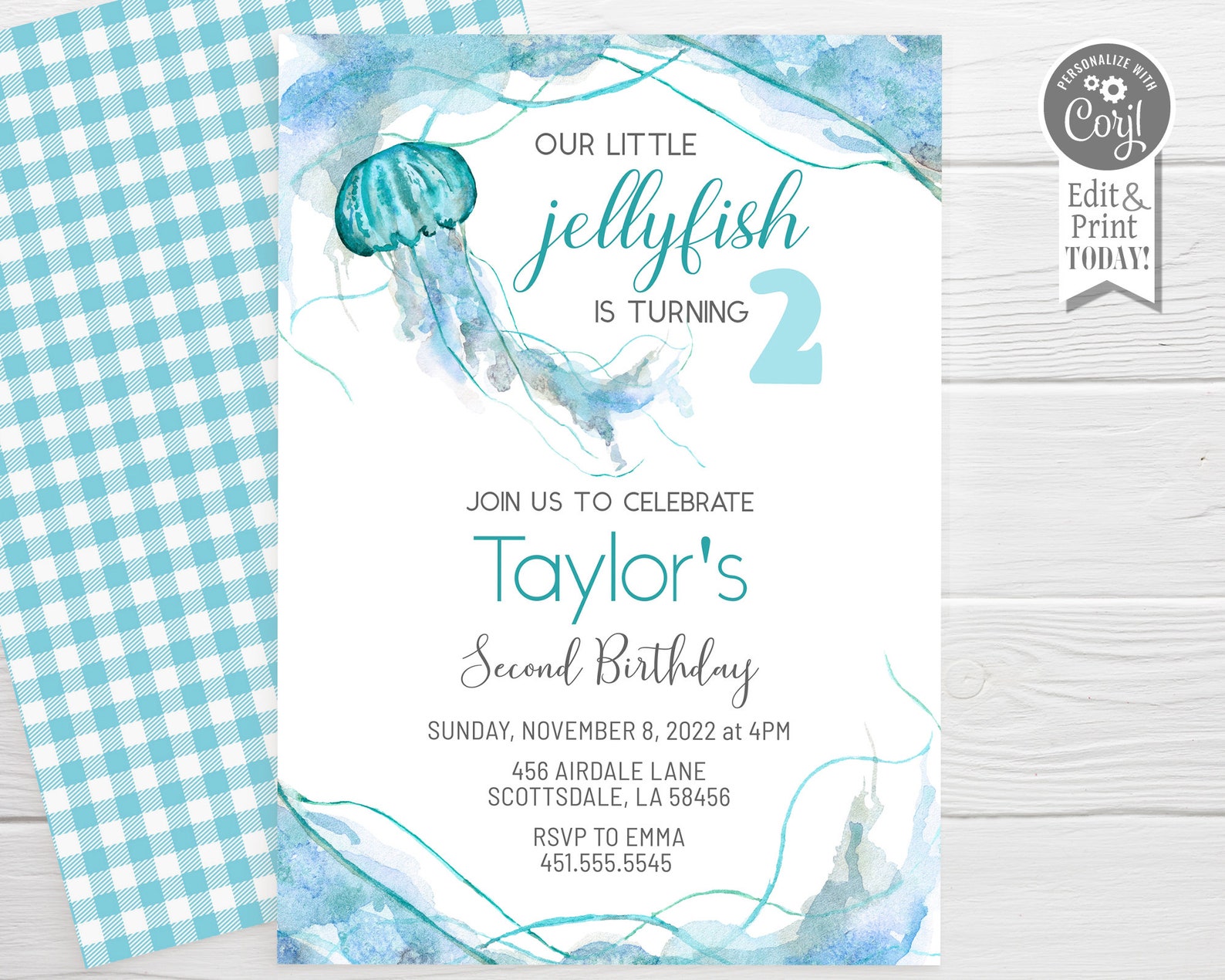 Jellyfish Birthday Invitation in Aqua Blue, Editable for Any Age ...