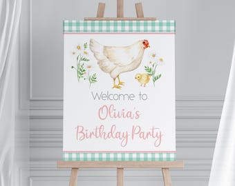 Huhn Willkommensschild Vorlage: Bauernhof Geburtstag Party Dekor (Digitale Datei)