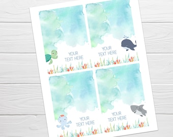 Ocean Animals Table Tent Label: Editable Food Label (Instant Download) CB1