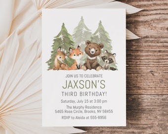 Woodland Animals Birthday Invitation Template: Editable Forest Party (Digital Download)
