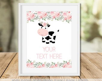 Cow Party Sign Pink Flowers: Editable Template (Digital Download)
