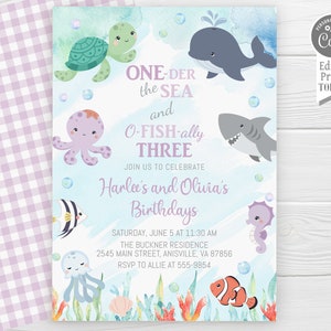 Dual Ocean Party Invitation Template, Editable, Oneder the Sea and ...