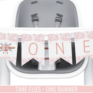 Airplane Girl First Birthday Banner, Editable High Chair Banner (Instant Download)