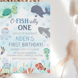 O-fish-ally One Birthday Invitation, Under the Sea Animals (Digital Download)