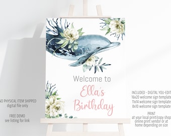 Dolphin Welcome Sign Template: Ocean Party Birthday (Editable Printable Template) #DF01