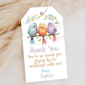 Birds Party Favor Tags Printable, Editable Template (Digital Download) #012