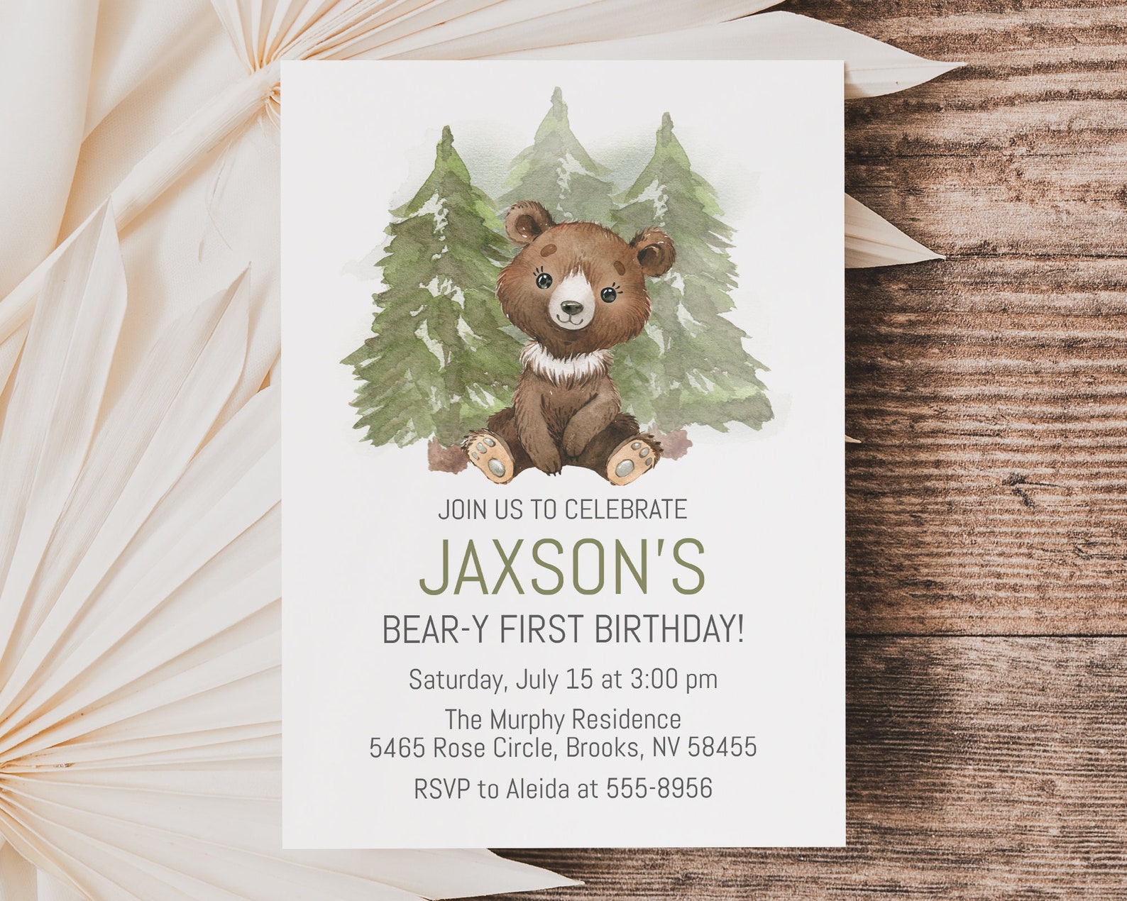 Bear Birthday Invitation Template, Bear-y First Birthday Invitation ...