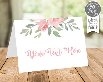 Floral Table Tent Label, Pink Flower Decor (Instant Download)