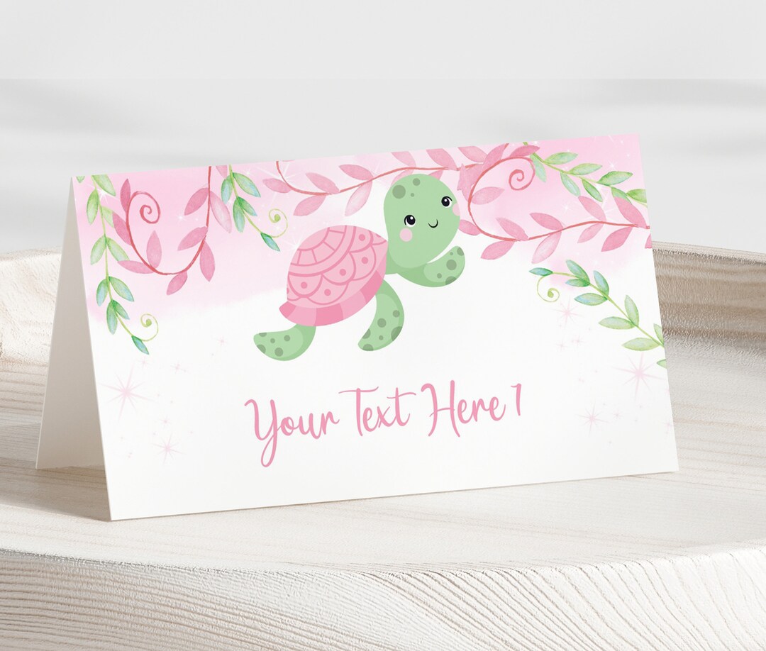 Turtle Table Tent Template, Editable Food Tent, Pink Girl, Ocean Animal ...
