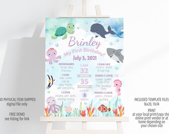 Ocean Birthday Milestone Sign, Sea Turtle, Whale (Digital Download)