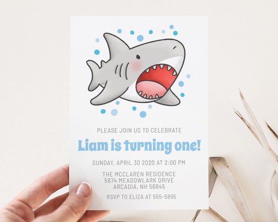 Cute Baby Shark Invitation, shark birthday, boy, editable, ocean animal invitation, edit with Corjl, instant download Il_570xn