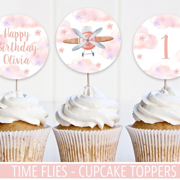 Baby Girl Airplane Cupcake Toppers Etsy