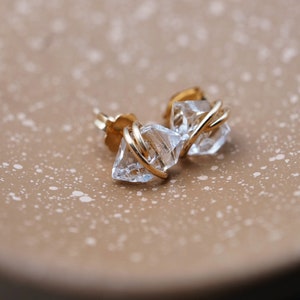Nelly, Herkimer Quartz Diamond Stud Earrings, 14k gold fill, AAA grade Herkimer Diamond, stud earrings, everyday earrings, handmade jewelry