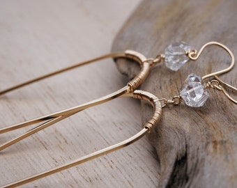 Donatella, Herkimer Diamond Earrings, 14k gold fill, crystal earrings, dangle earrings,herkimer earrings, crystal jewelry, geometricearrings