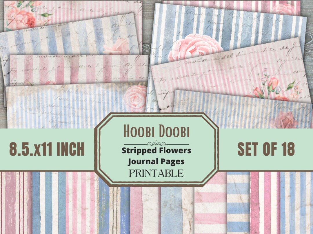 Junk Journal, Shabby Ticking Stripe Papers, Printable Paper, Journal ...